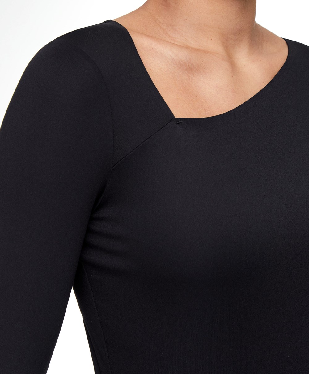 Oysho Asymmetrical Neckline Top Fekete | VNZTPC-471