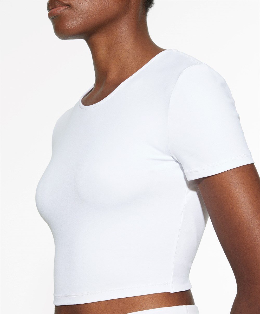 Oysho Back Detail Comfortlux Rövid-sleeved T-shirt Fehér | JVMCHW-619