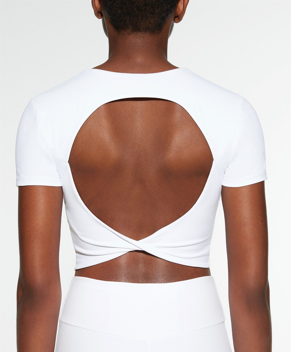 Oysho Back Detail Comfortlux Rövid-sleeved T-shirt Fehér | JVMCHW-619