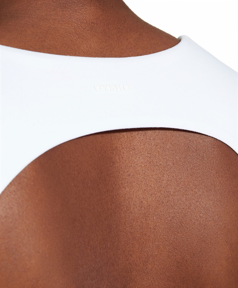 Oysho Back Detail Comfortlux Rövid-sleeved T-shirt Fehér | JVMCHW-619