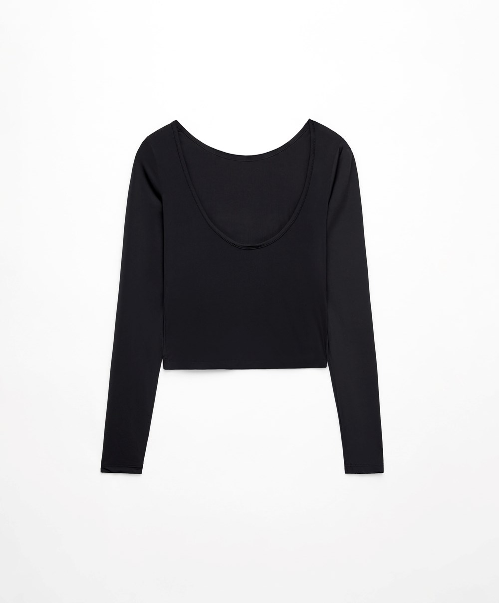 Oysho Back Detail Long-sleeved T-shirt Fekete | WPJFHD-072