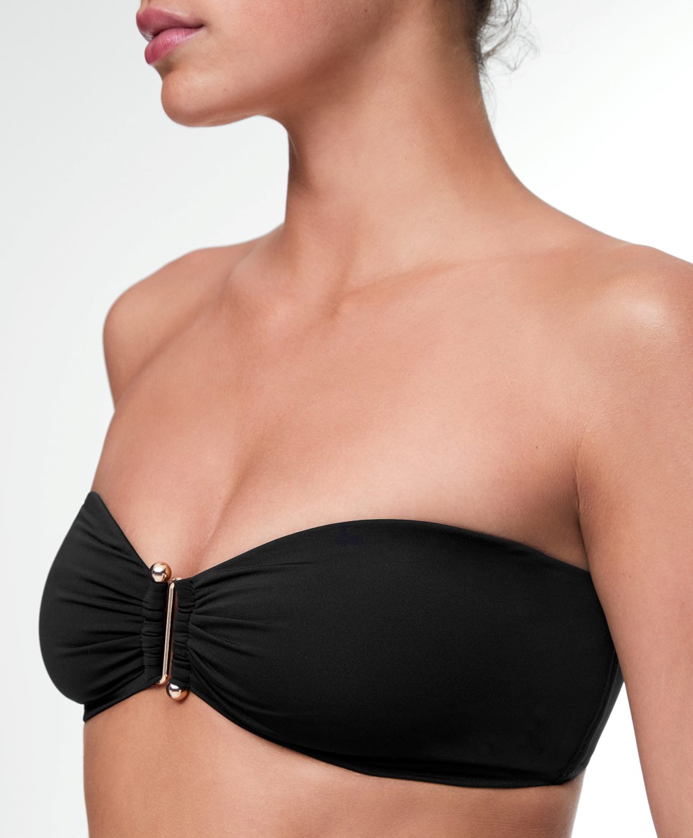 Oysho Bandeau Bikini Top Fekete | BPNTIO-851