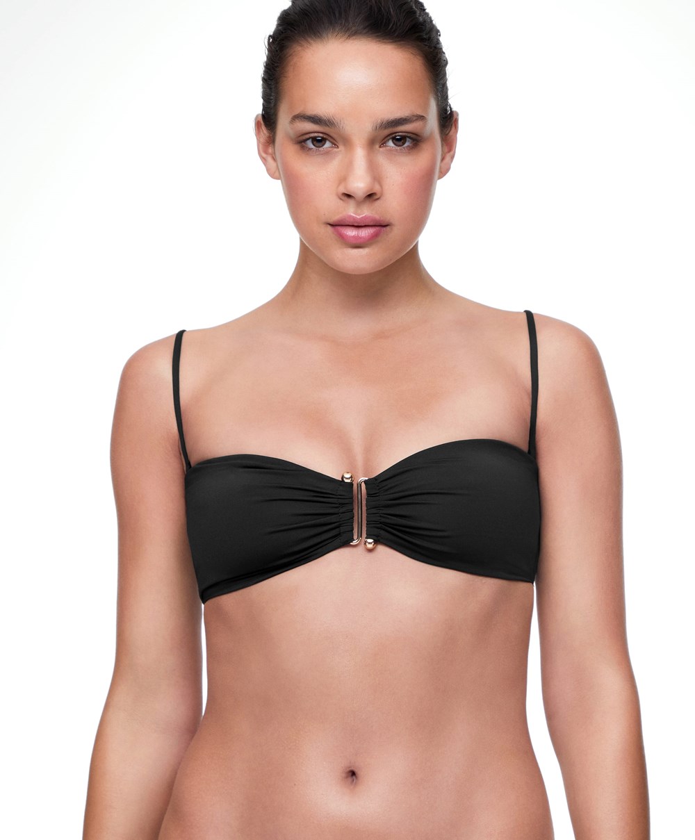 Oysho Bandeau Bikini Top Fekete | BPNTIO-851