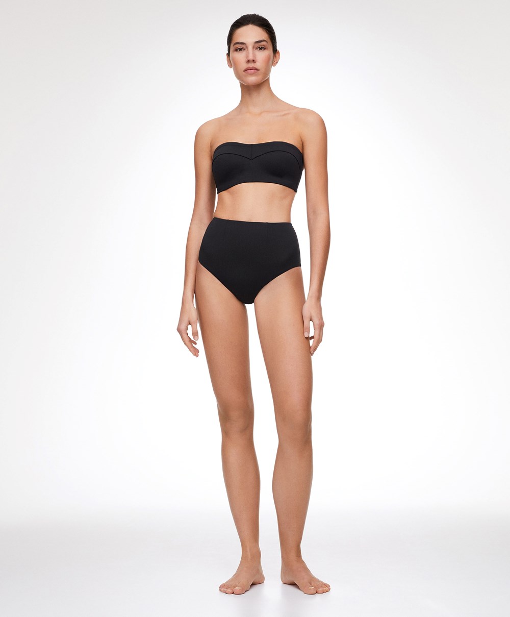 Oysho Bandeau Bustier Bikini Top Fekete | RENBPG-948