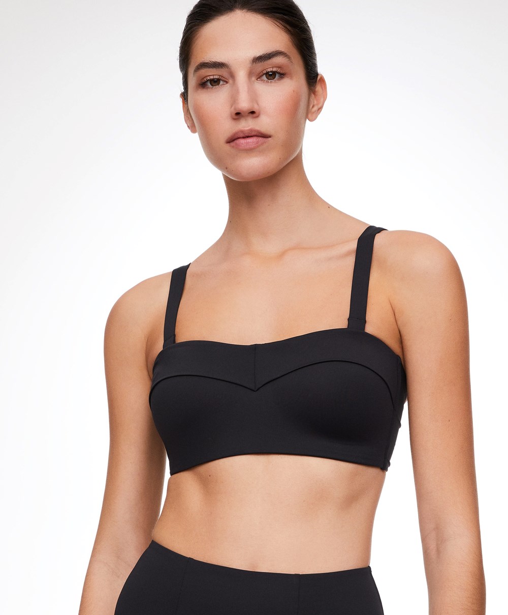 Oysho Bandeau Bustier Bikini Top Fekete | RENBPG-948