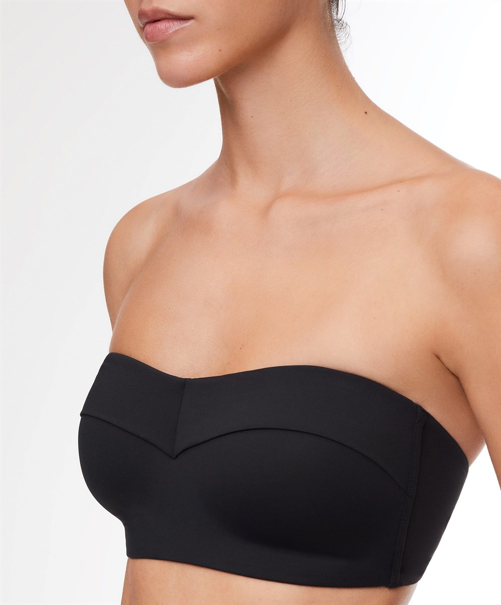 Oysho Bandeau Bustier Bikini Top Fekete | RENBPG-948