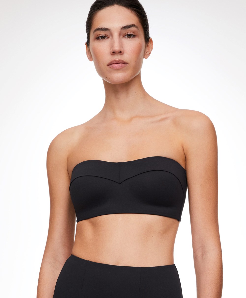 Oysho Bandeau Bustier Bikini Top Fekete | RENBPG-948