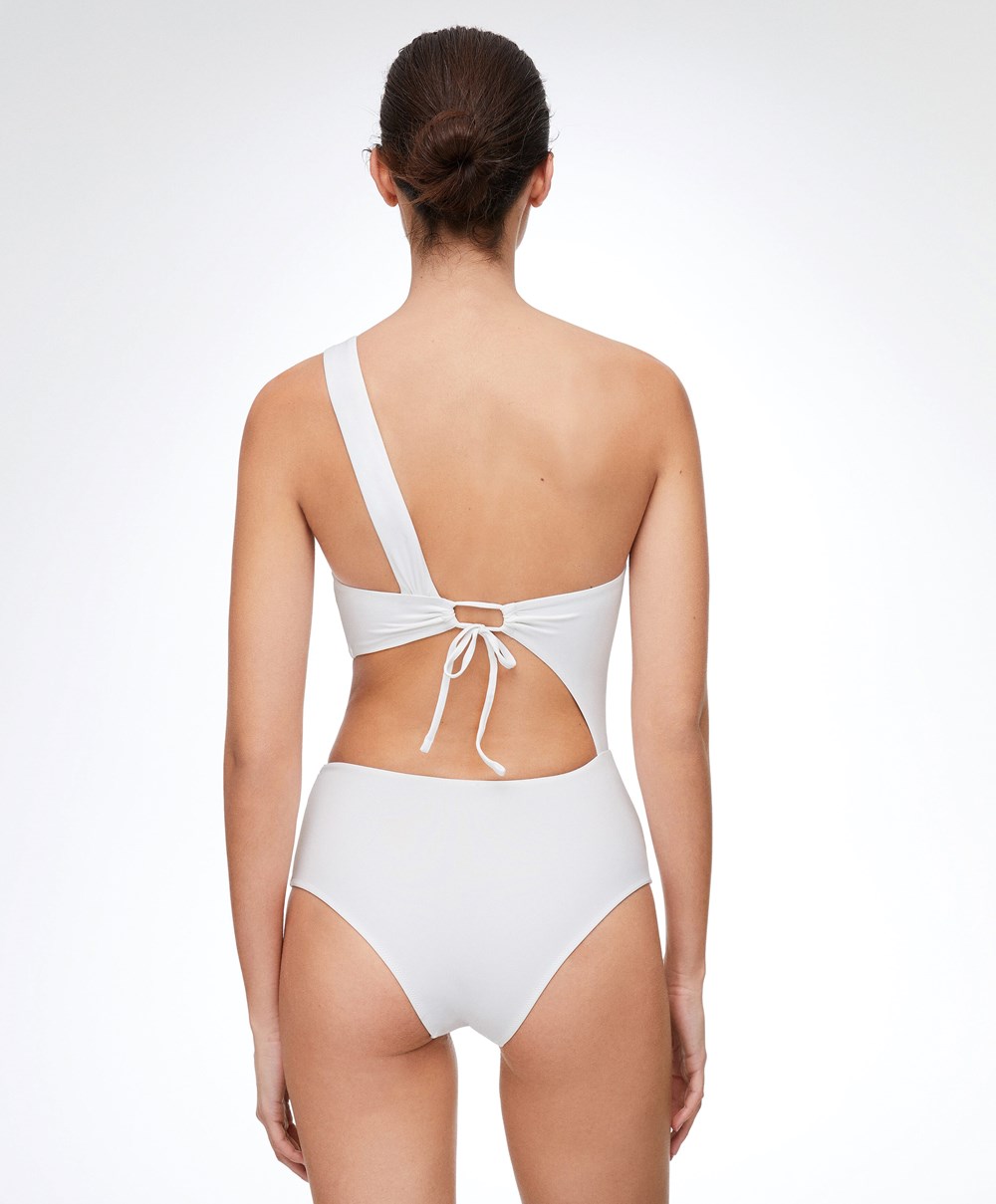 Oysho Bead Detail Asymmetric Trikini Fehér | VIOLKX-781