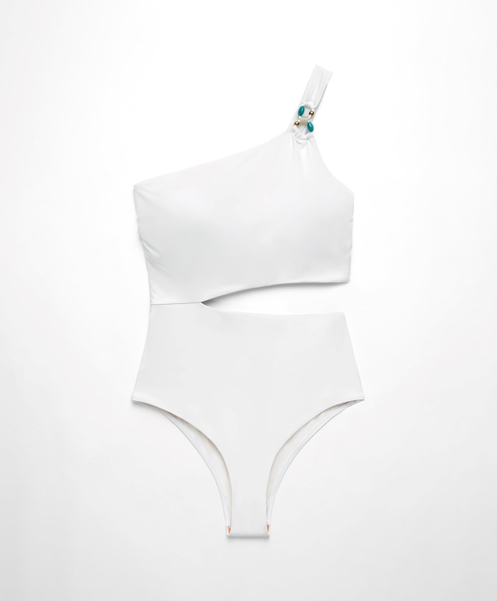 Oysho Bead Detail Asymmetric Trikini Fehér | VIOLKX-781