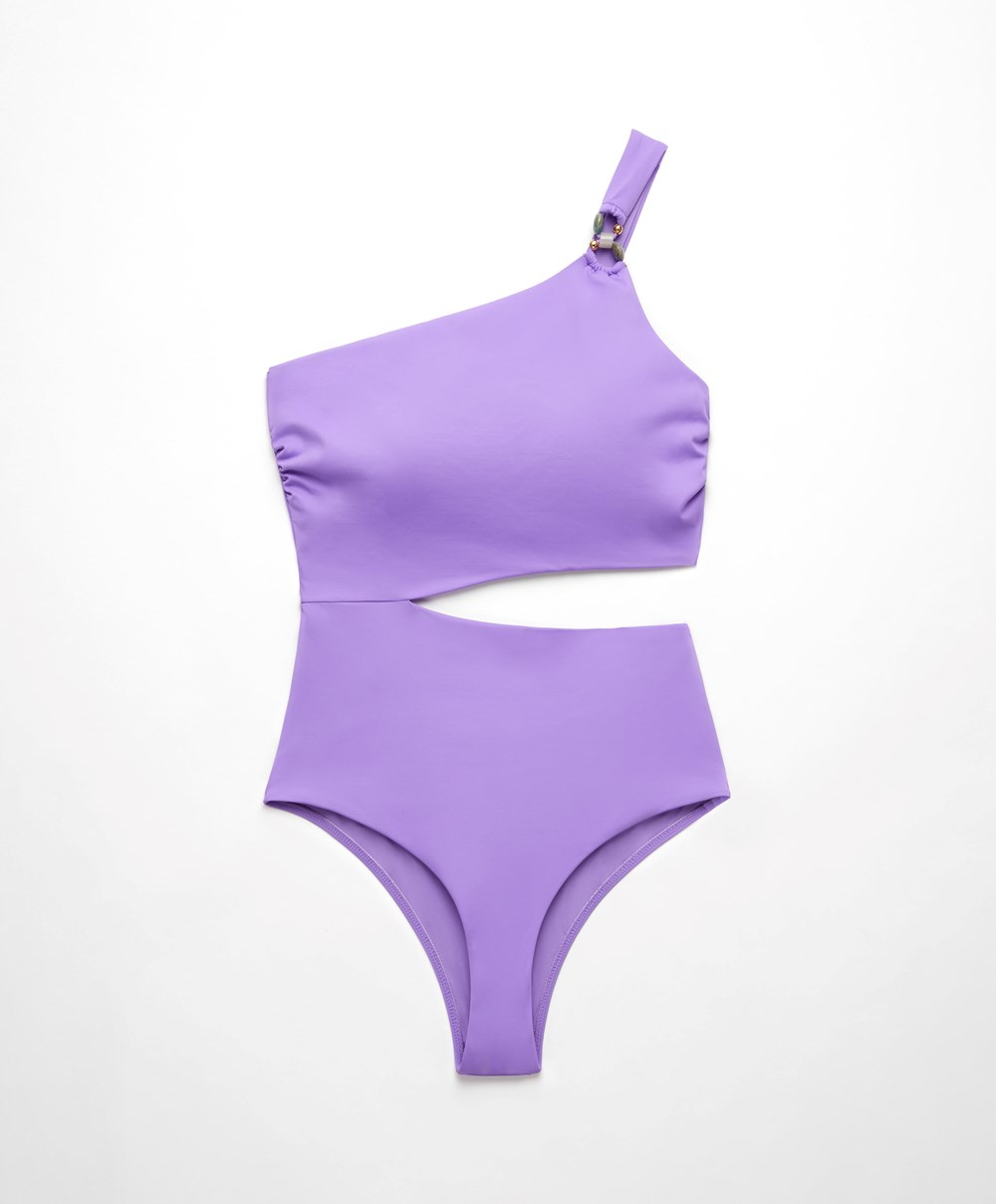 Oysho Bead Detail Asymmetric Trikini Violet | JWVQBM-729