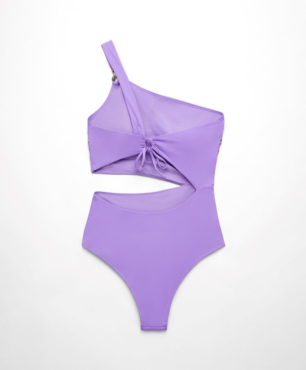 Oysho Bead Detail Asymmetric Trikini Violet | JWVQBM-729