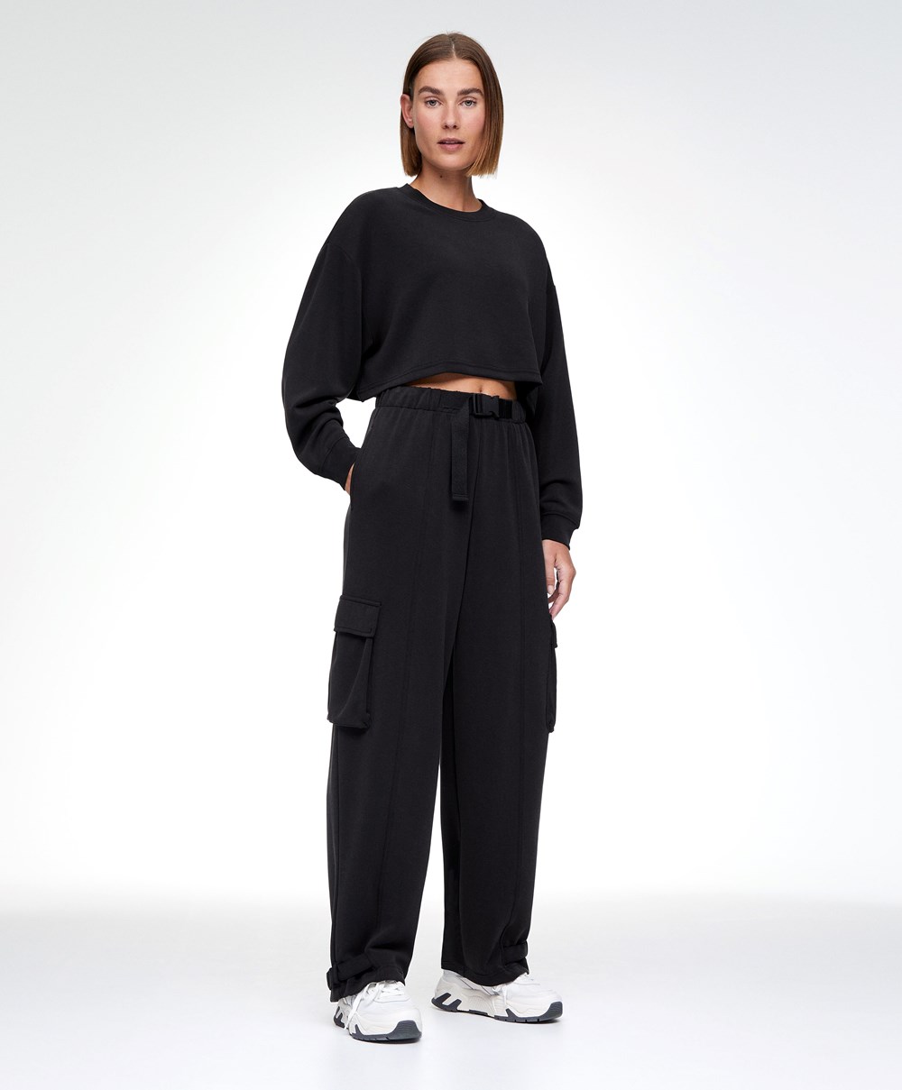 Oysho Black Modal Cargo Tracksuit Fekete | VRJZMG-798