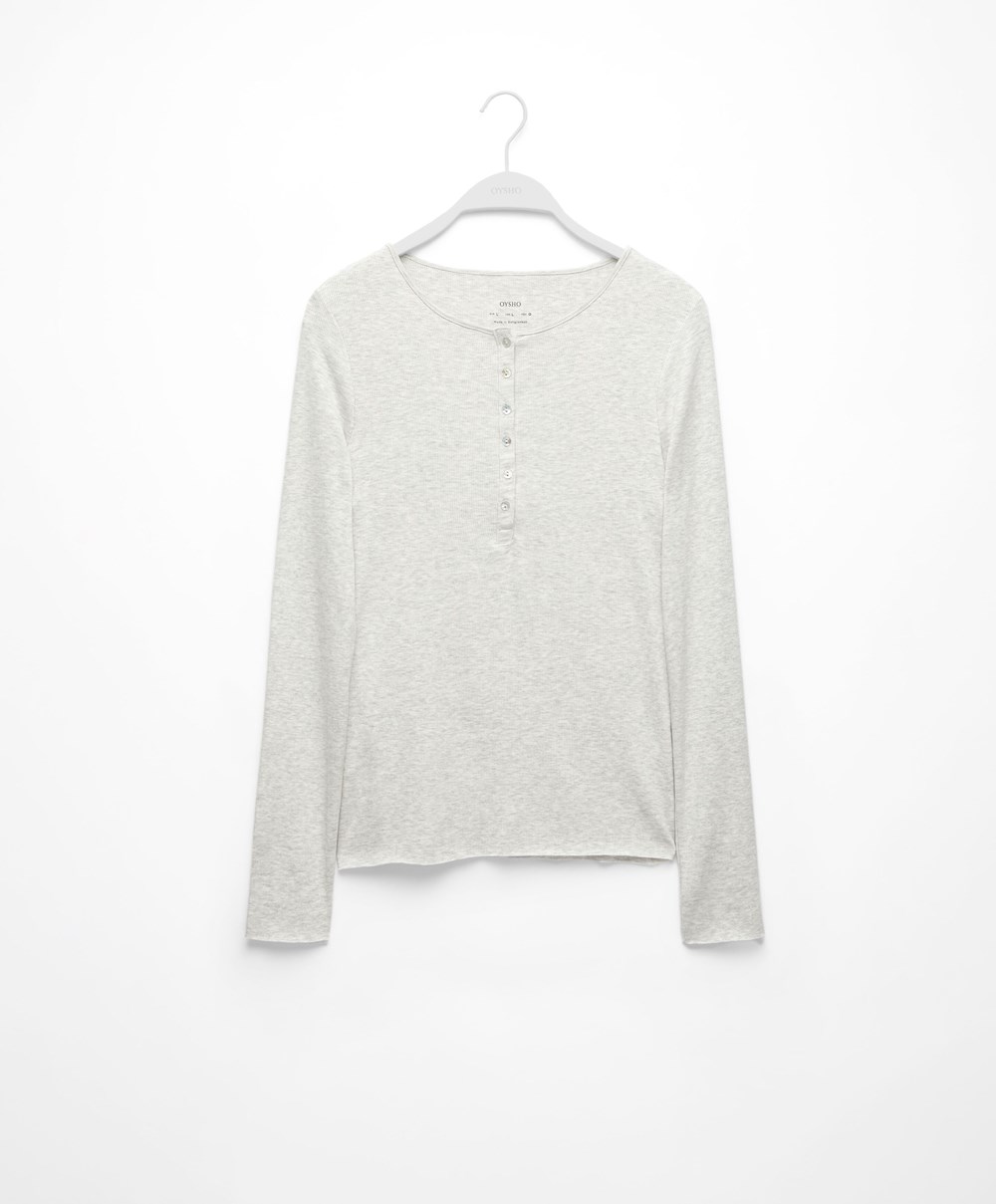 Oysho Bordázott Long Sleeve T-shirt Szürke | WDNQUP-604