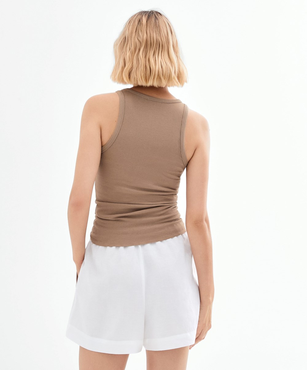 Oysho Bordázott Vest Top Barna | RFKBUE-528