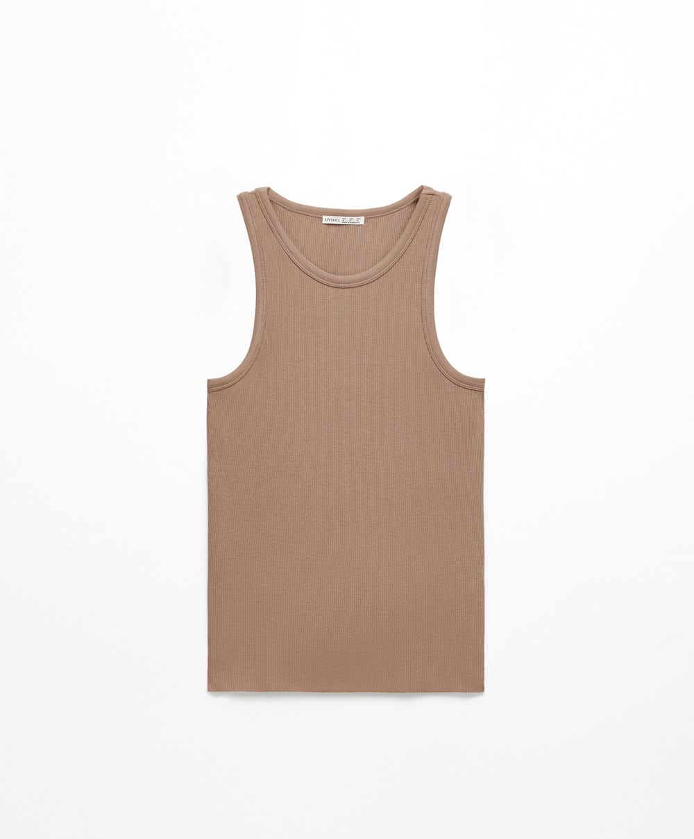 Oysho Bordázott Vest Top Barna | RFKBUE-528