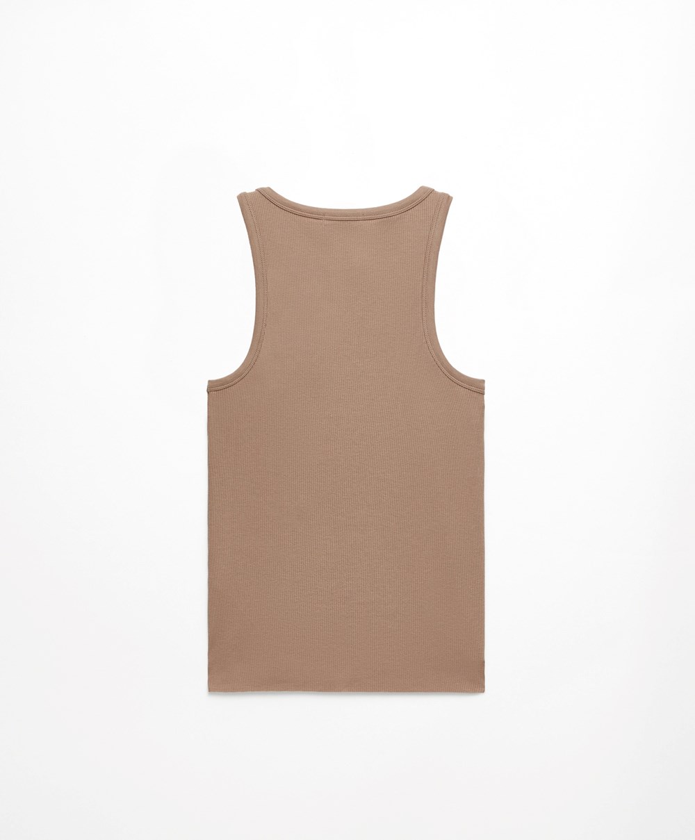 Oysho Bordázott Vest Top Barna | RFKBUE-528