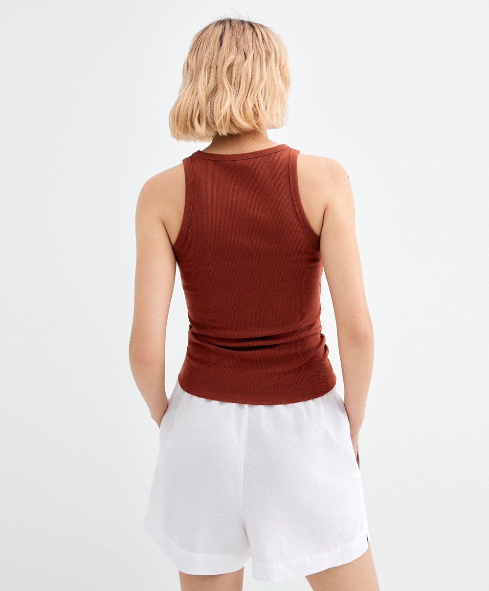 Oysho Bordázott Vest Top Barna | YDJUCK-519