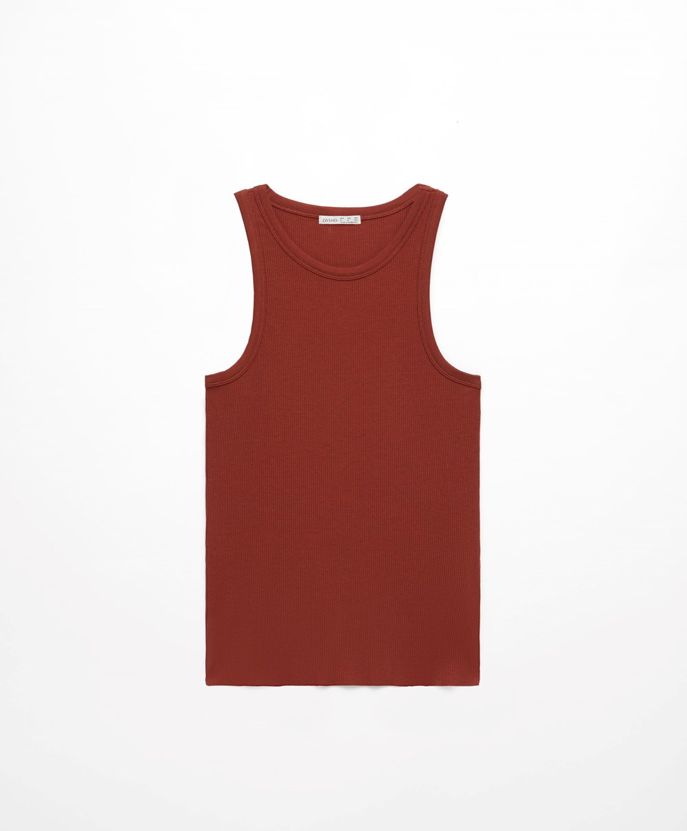 Oysho Bordázott Vest Top Barna | YDJUCK-519