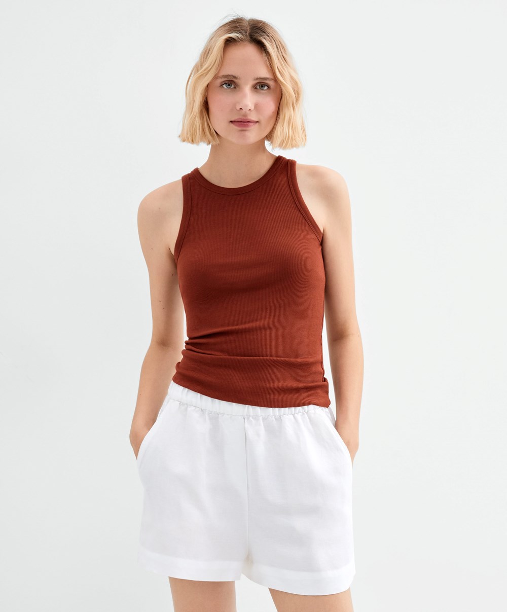 Oysho Bordázott Vest Top Barna | YDJUCK-519