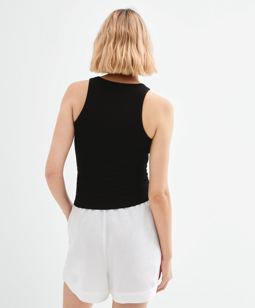 Oysho Bordázott Vest Top Fekete | PGQFCZ-047