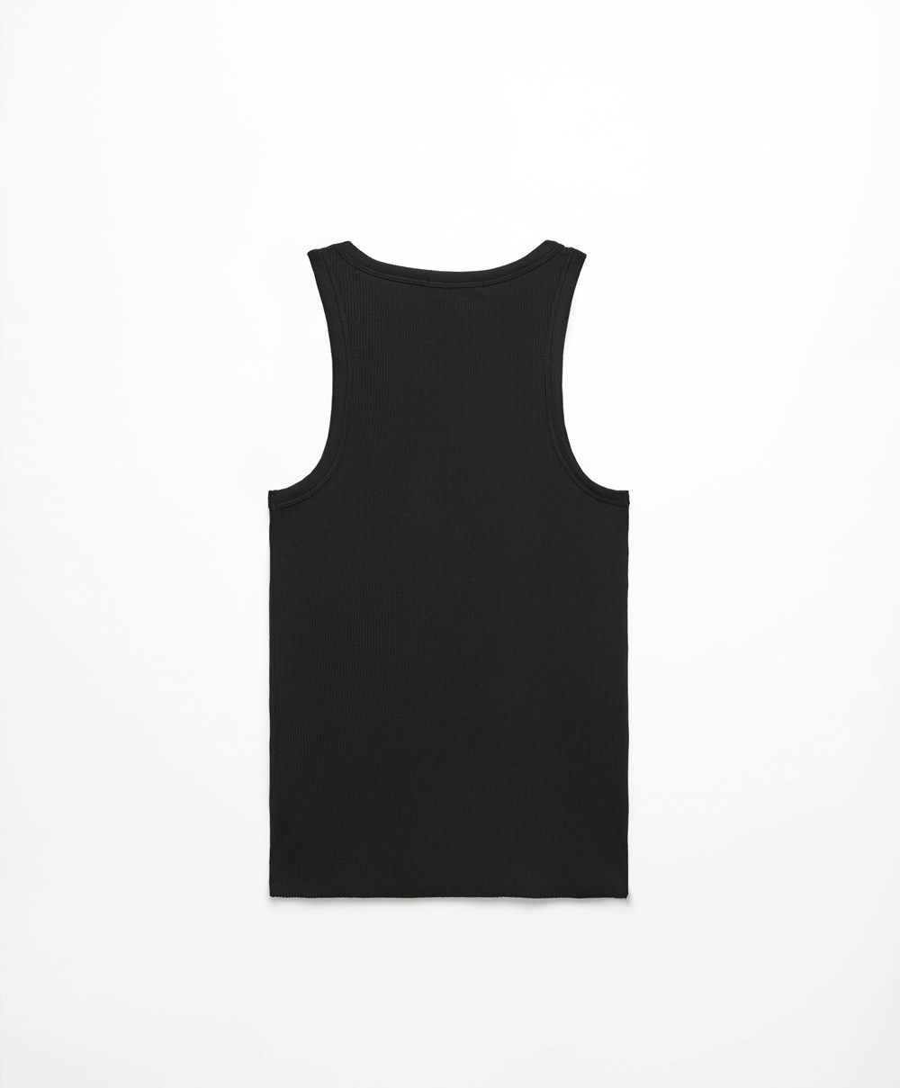 Oysho Bordázott Vest Top Fekete | PGQFCZ-047