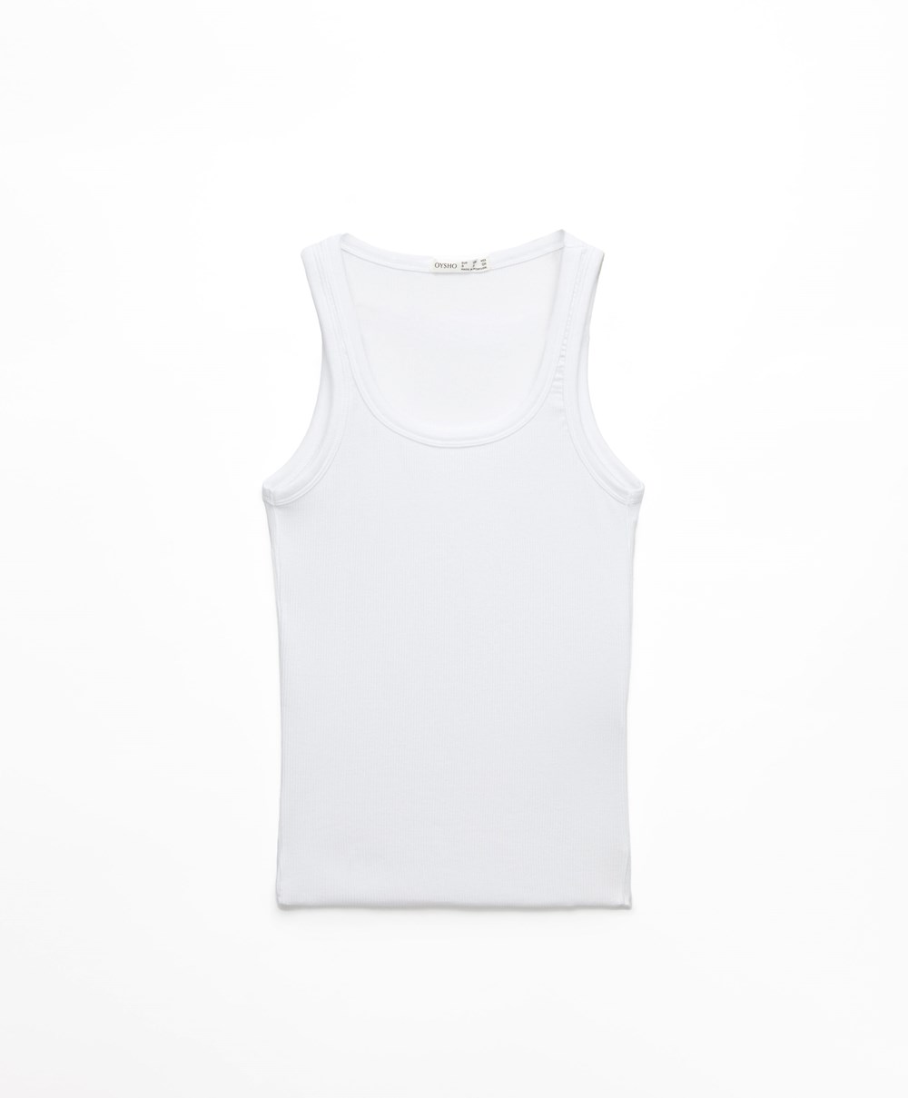 Oysho Bordázott Vest Top Pale Ecru | DWCRHA-104