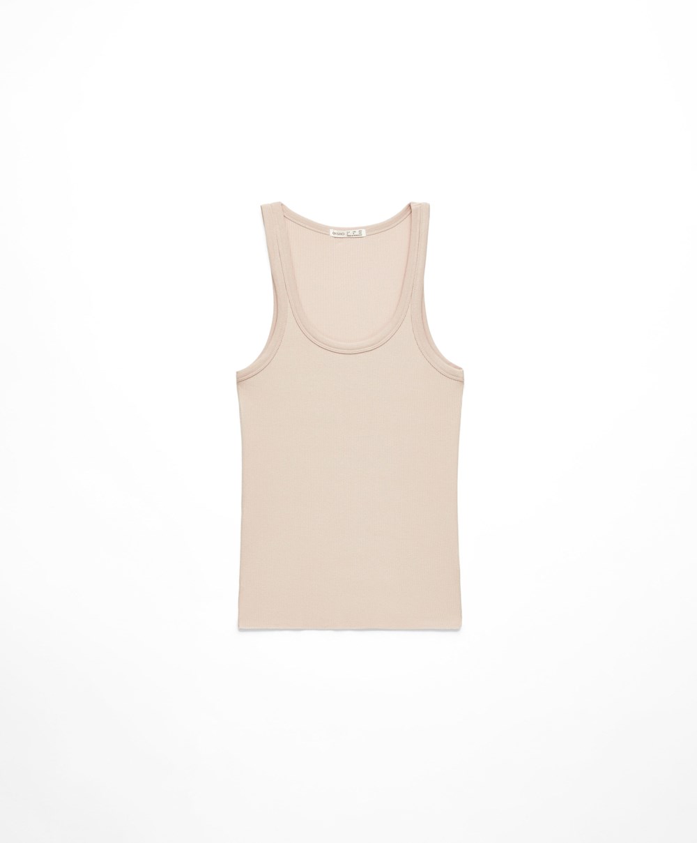 Oysho Bordázott Vest Top Soft Mink | WMKACG-956