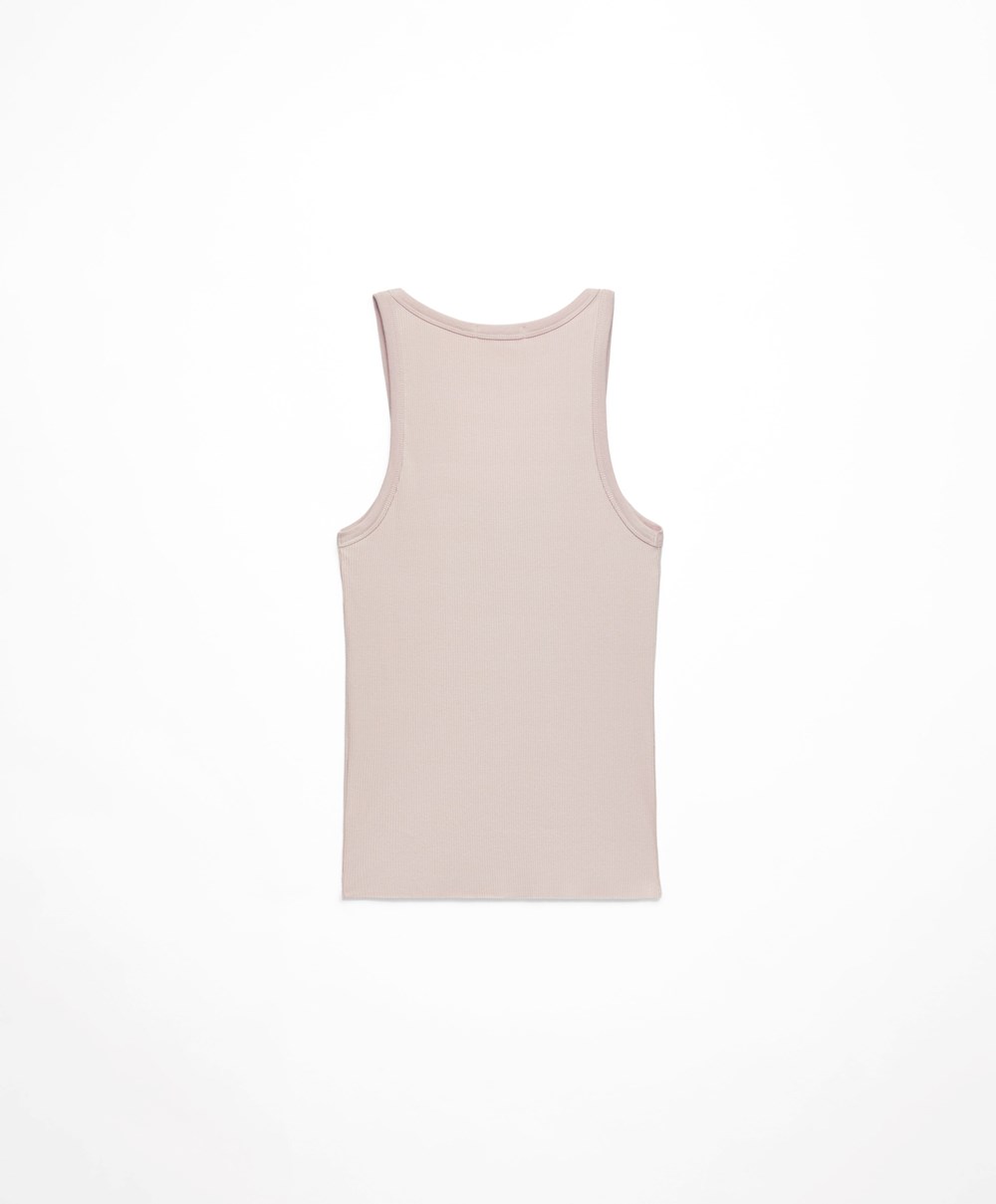 Oysho Bordázott Vest Top Soft Mink | WMKACG-956