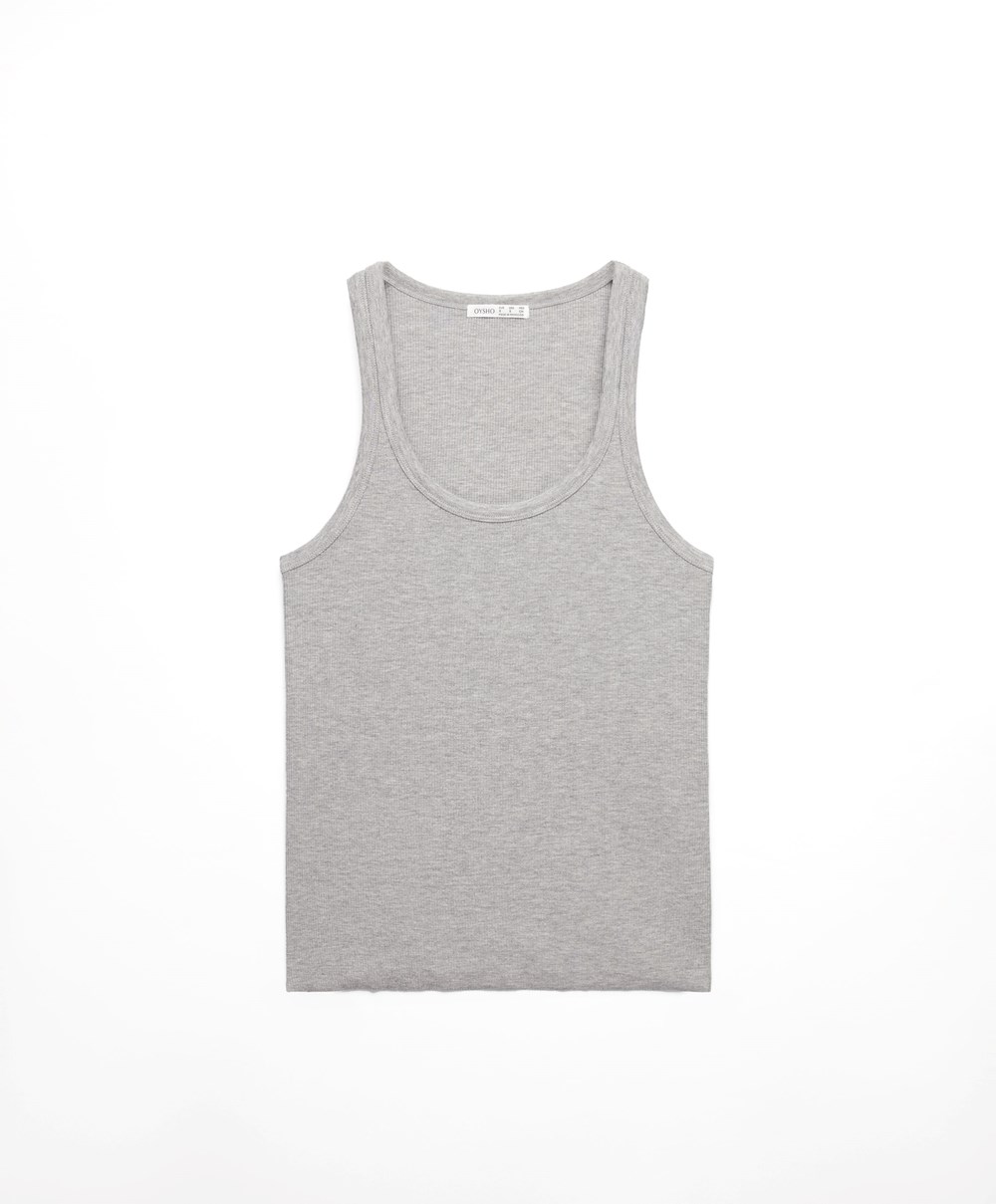 Oysho Bordázott Vest Top Szürke | OJEWPN-096