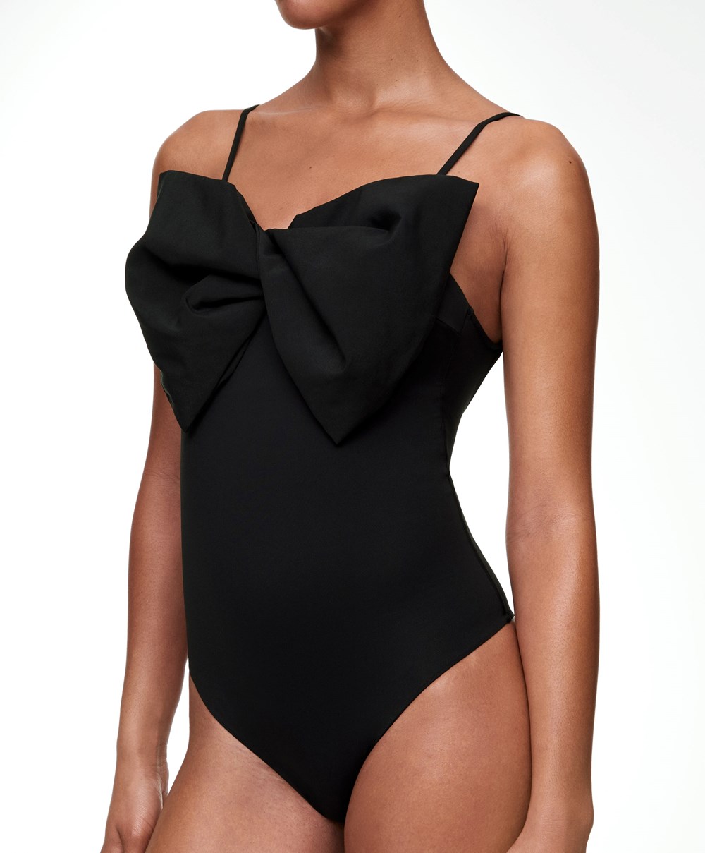 Oysho Bow Swimsuit Fekete | FWXBUP-745