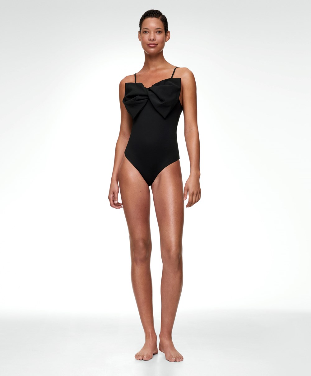 Oysho Bow Swimsuit Fekete | FWXBUP-745