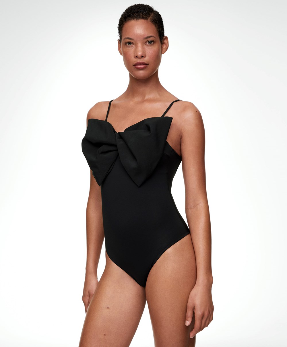 Oysho Bow Swimsuit Fekete | FWXBUP-745