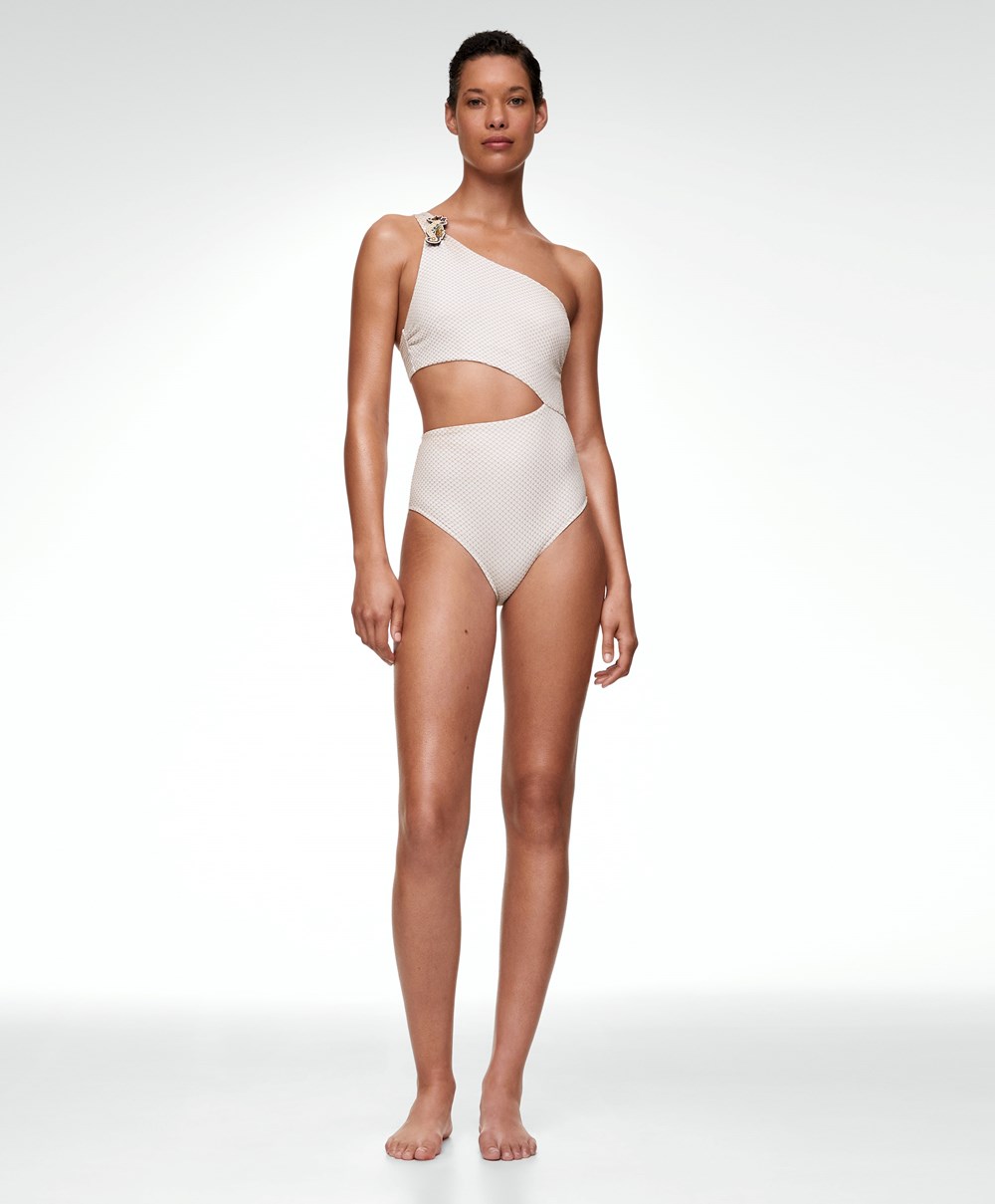 Oysho Brooch Asymmetric Trikini Fehér | RMGLUB-846