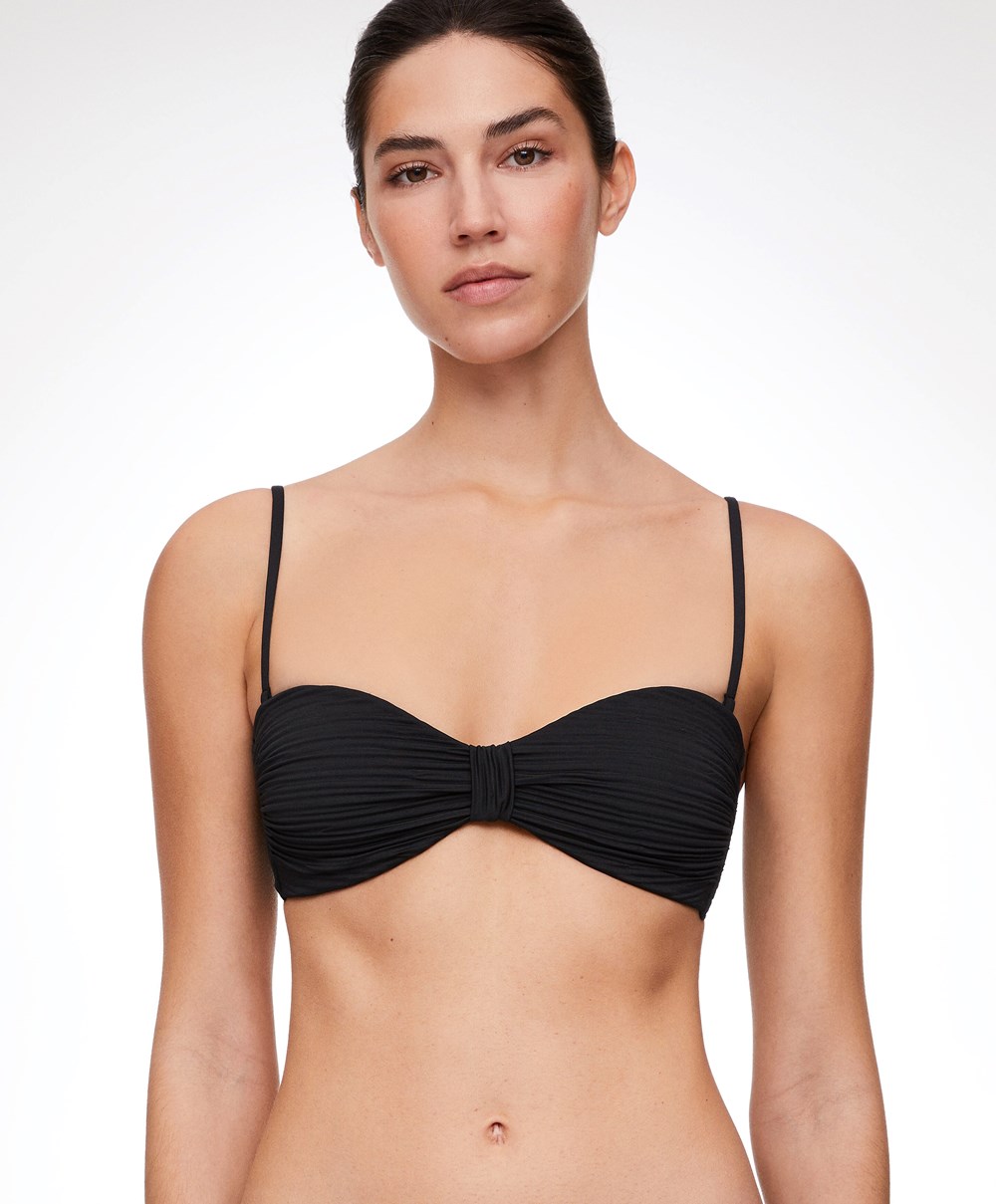 Oysho Brooch Bandeau Bikini Top Fekete | TSMXHG-371