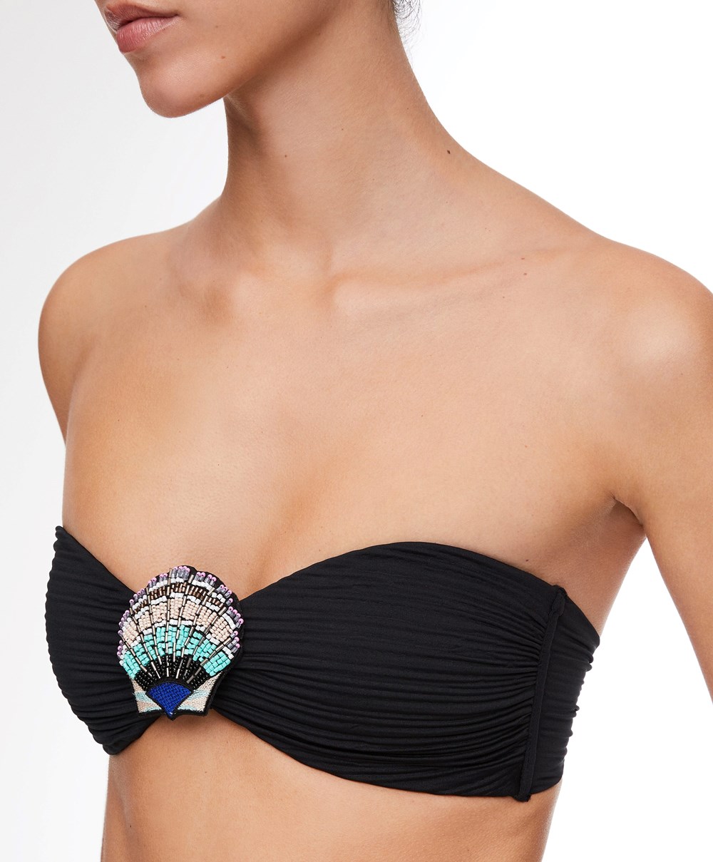 Oysho Brooch Bandeau Bikini Top Fekete | TSMXHG-371