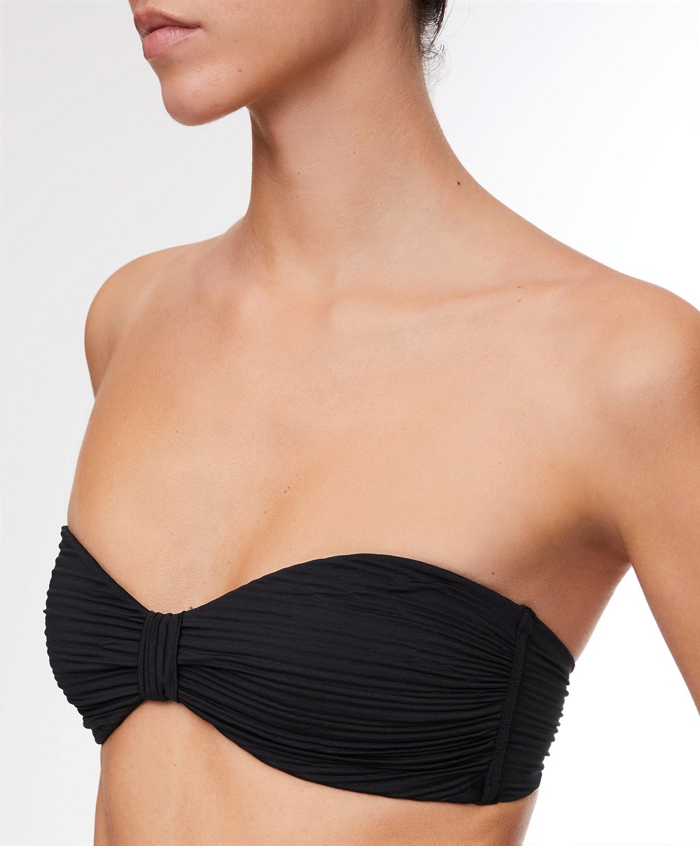 Oysho Brooch Bandeau Bikini Top Fekete | TSMXHG-371