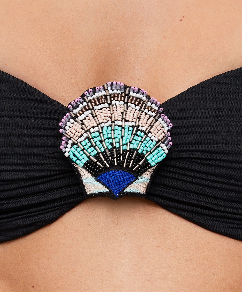 Oysho Brooch Bandeau Bikini Top Fekete | TSMXHG-371