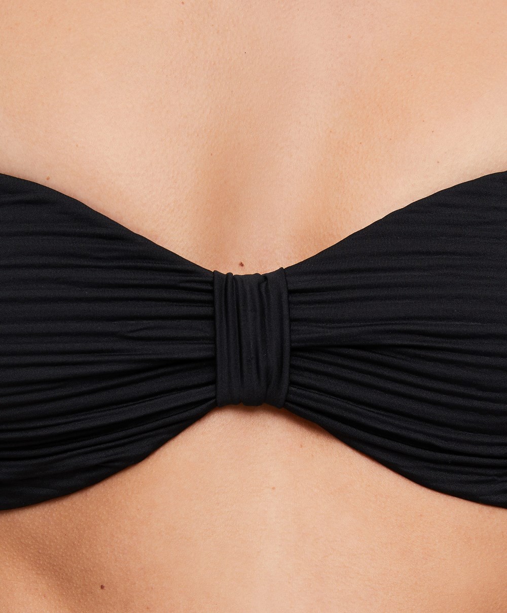 Oysho Brooch Bandeau Bikini Top Fekete | TSMXHG-371