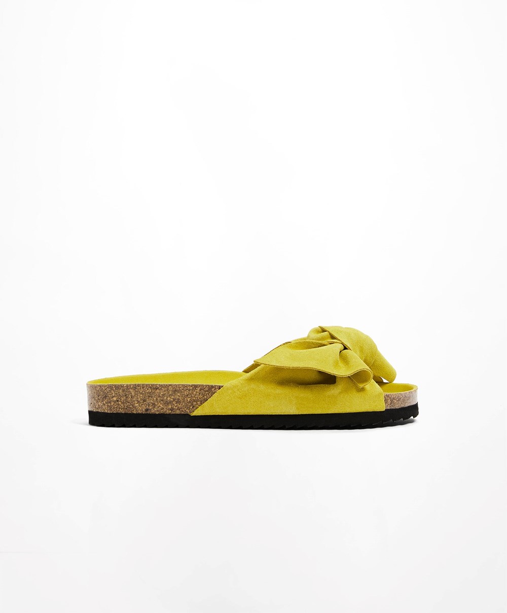 Oysho Bőr Bow Sandals Lime | UHWMDZ-027