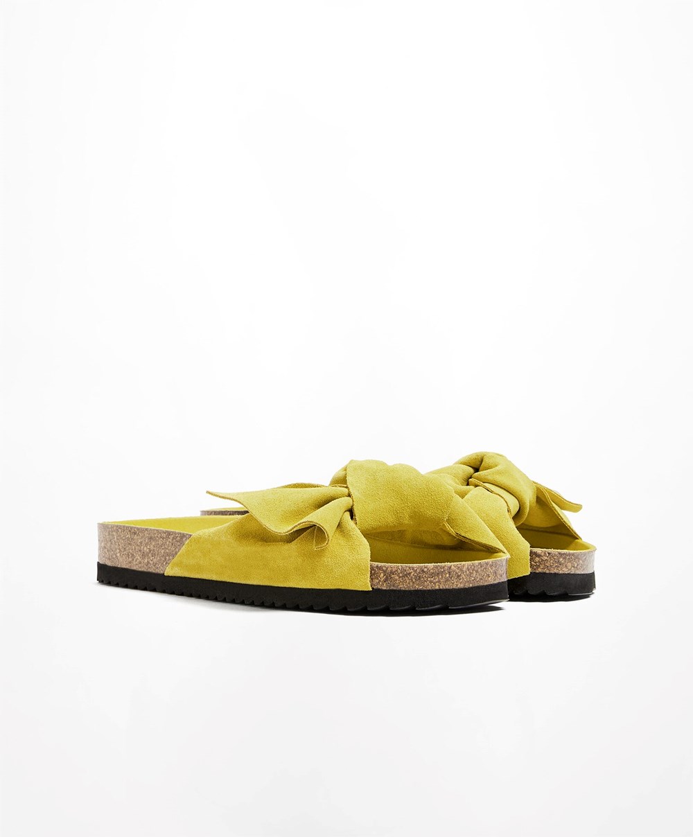 Oysho Bőr Bow Sandals Lime | UHWMDZ-027