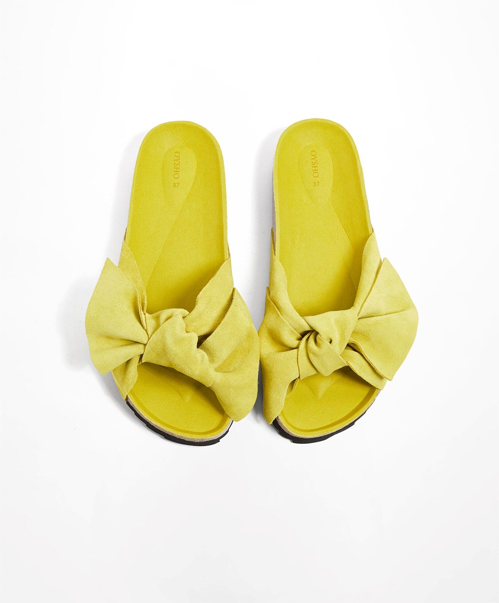 Oysho Bőr Bow Sandals Lime | UHWMDZ-027