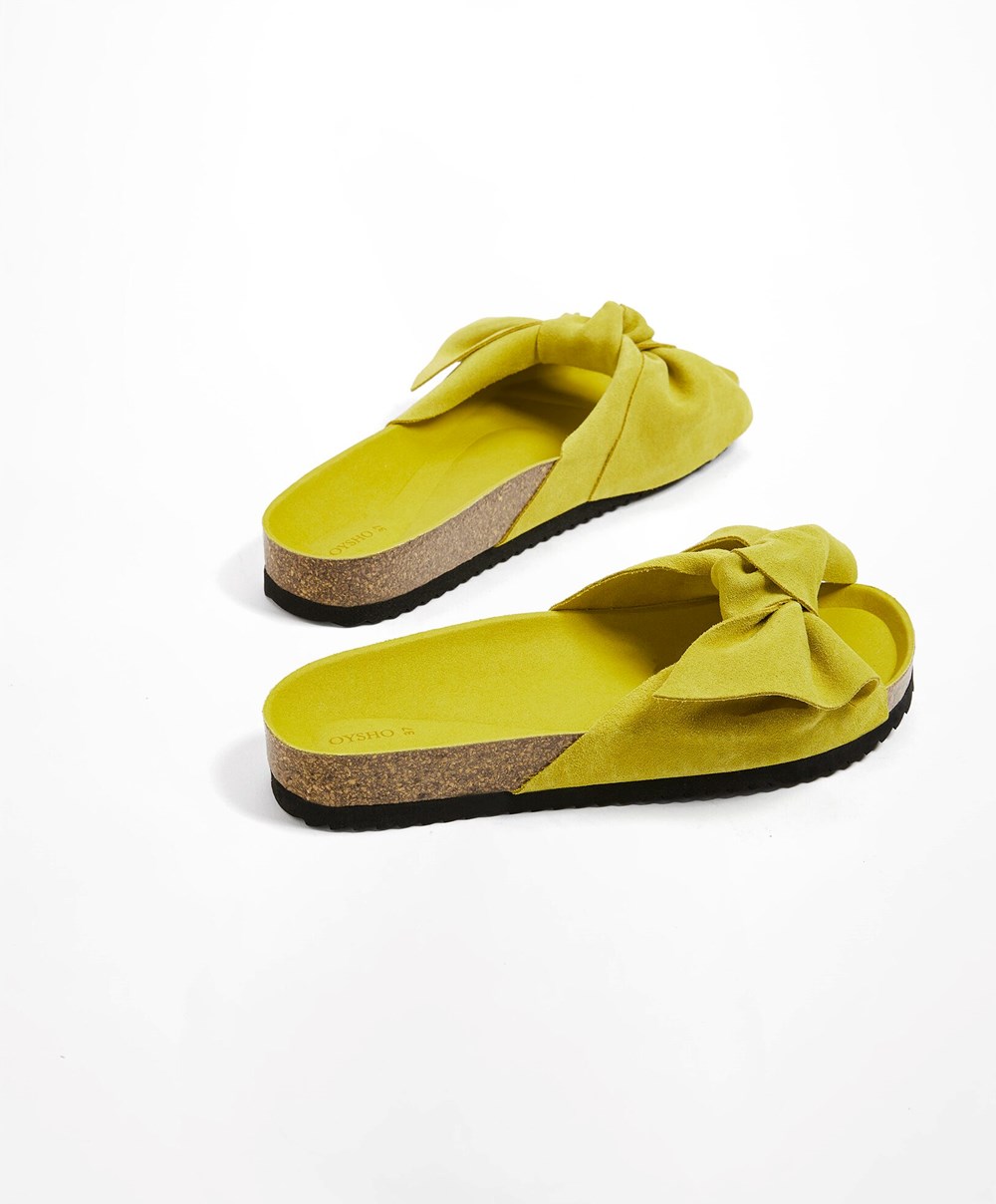 Oysho Bőr Bow Sandals Lime | UHWMDZ-027