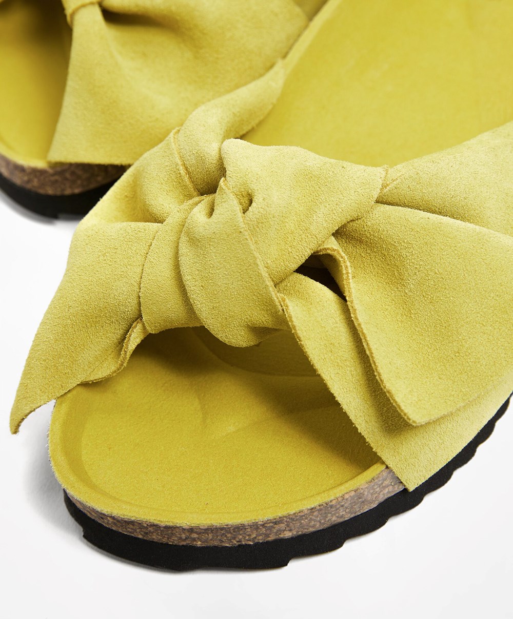 Oysho Bőr Bow Sandals Lime | UHWMDZ-027