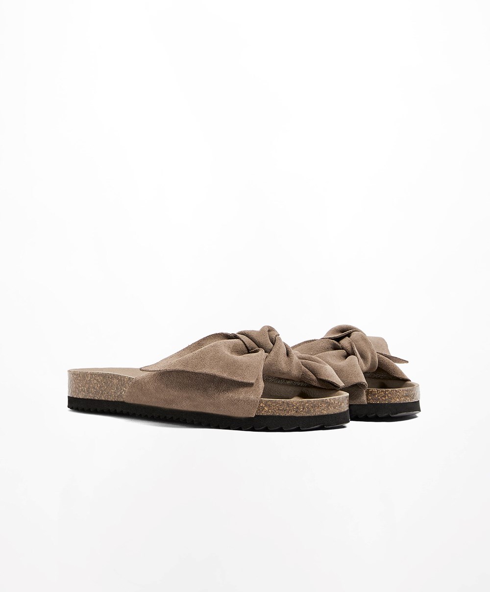 Oysho Bőr Bow Sandals Mink | DOLBJN-980