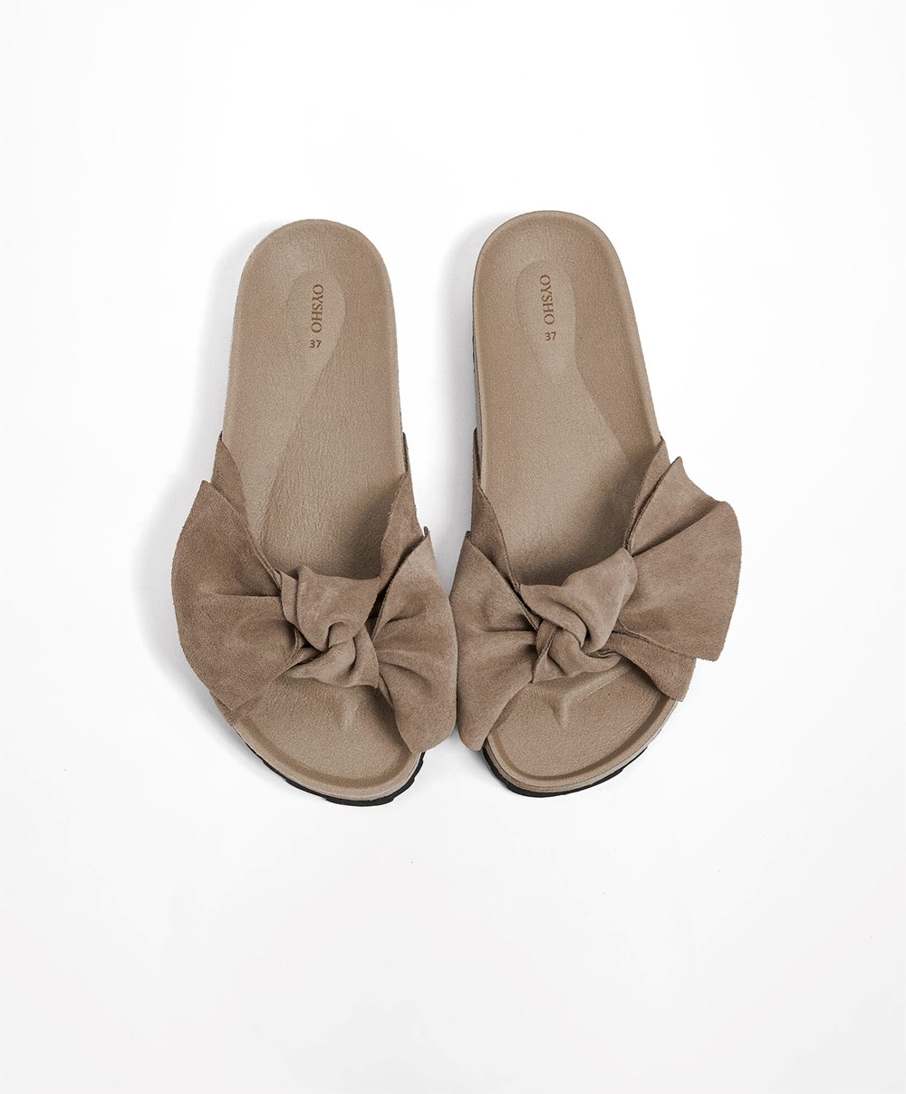 Oysho Bőr Bow Sandals Mink | DOLBJN-980