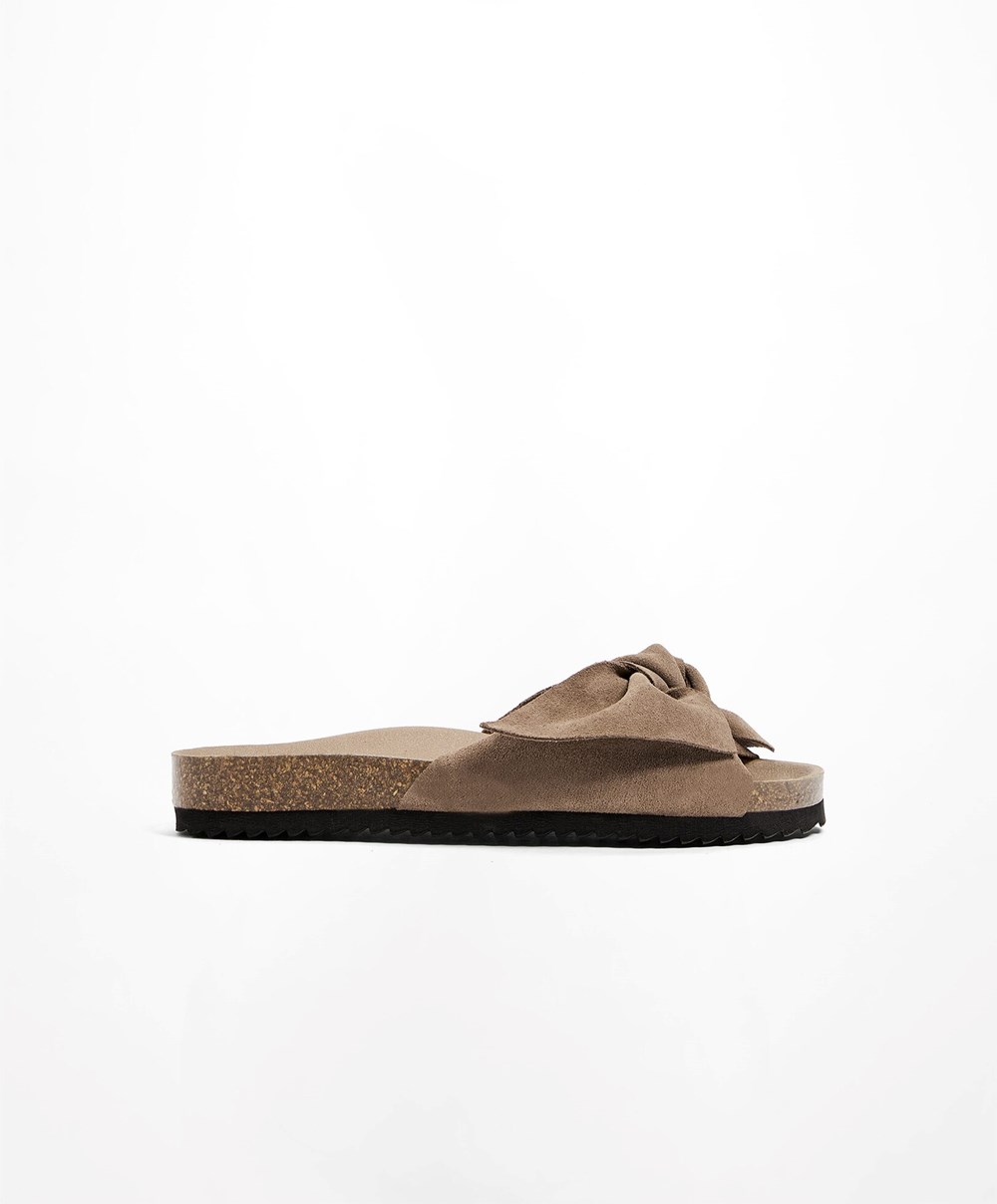 Oysho Bőr Bow Sandals Mink | DOLBJN-980