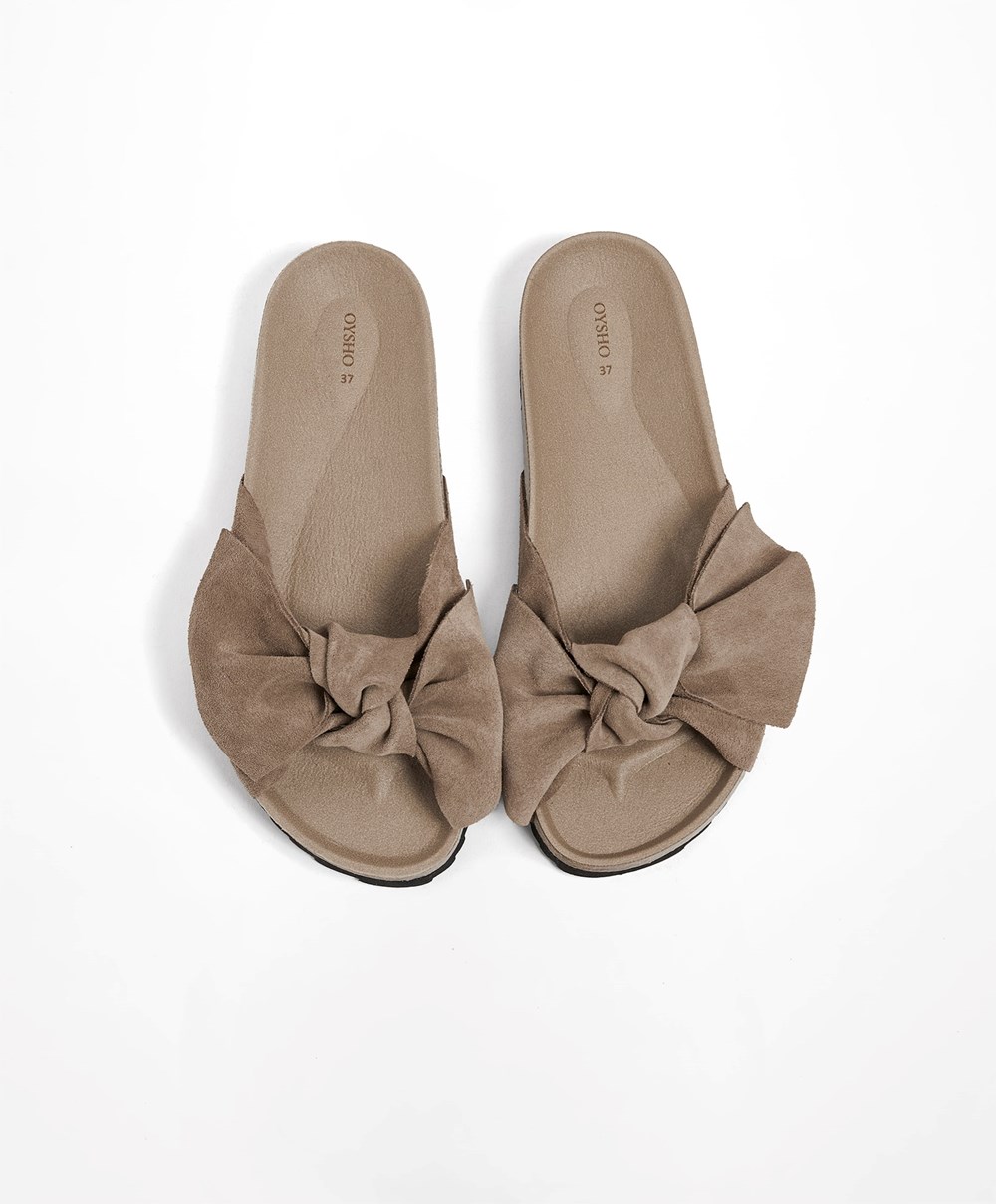 Oysho Bőr Bow Sandals Mink | HUNAKJ-360