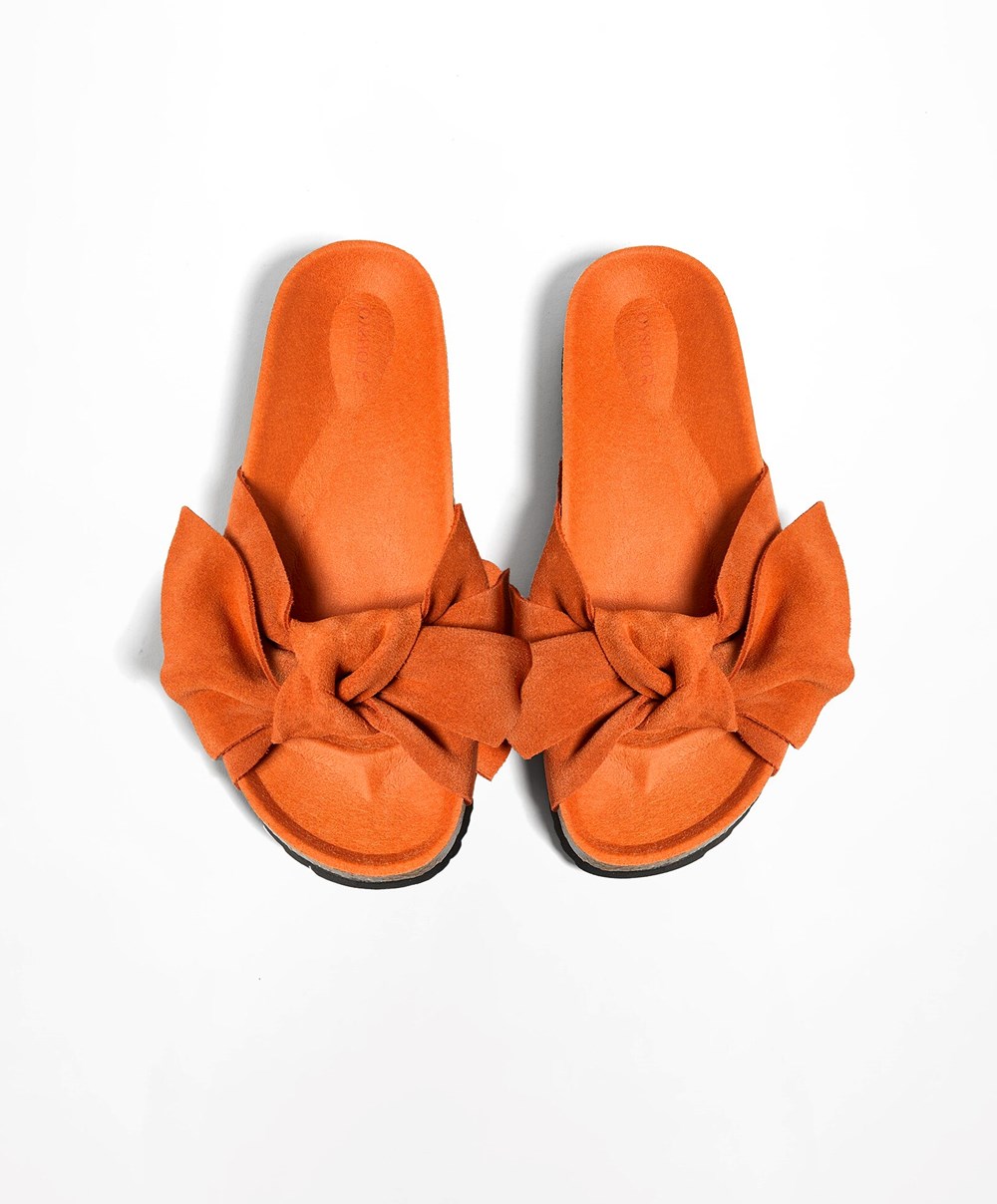 Oysho Bőr Bow Sandals Narancssárga | SZAWQL-358