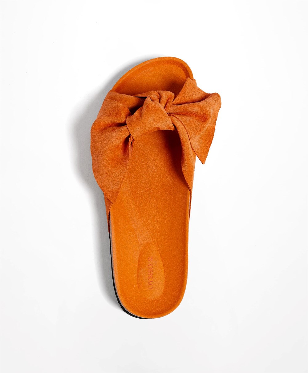 Oysho Bőr Bow Sandals Narancssárga | SZAWQL-358