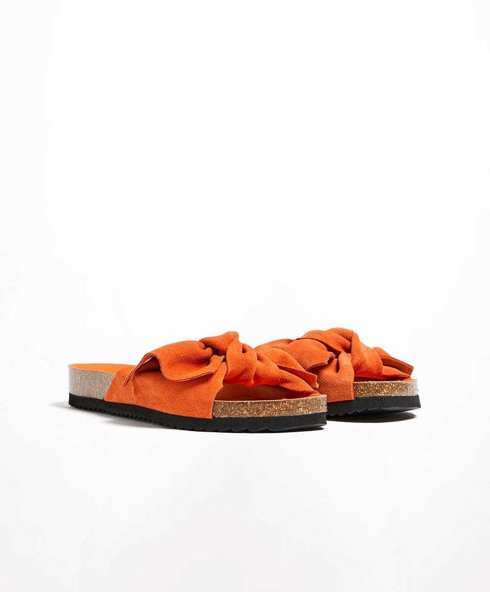 Oysho Bőr Bow Sandals Narancssárga | SZAWQL-358